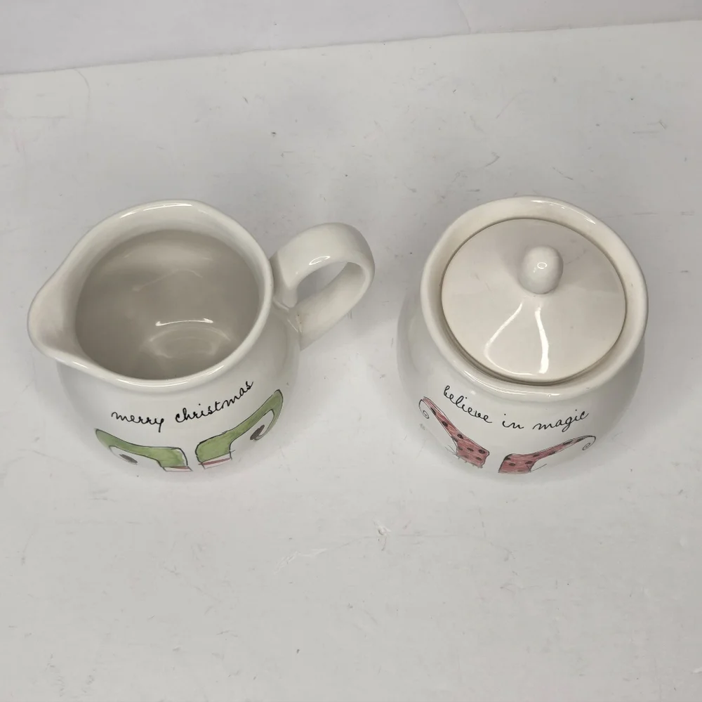 Rae Dunn Elf Feet Cream‎ And Sugar Set Christmas Kitchen Holiday Coffee Bar HTF